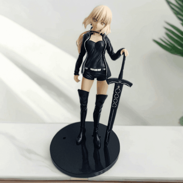 21cm Golden-Haired Warrior Anime Figure - PVC, Ultra-Detailed with High-Precision Sculpting, Black Leather Armor - Collector's Masterpiece & Ideal Gift for Anime Enthusiasts